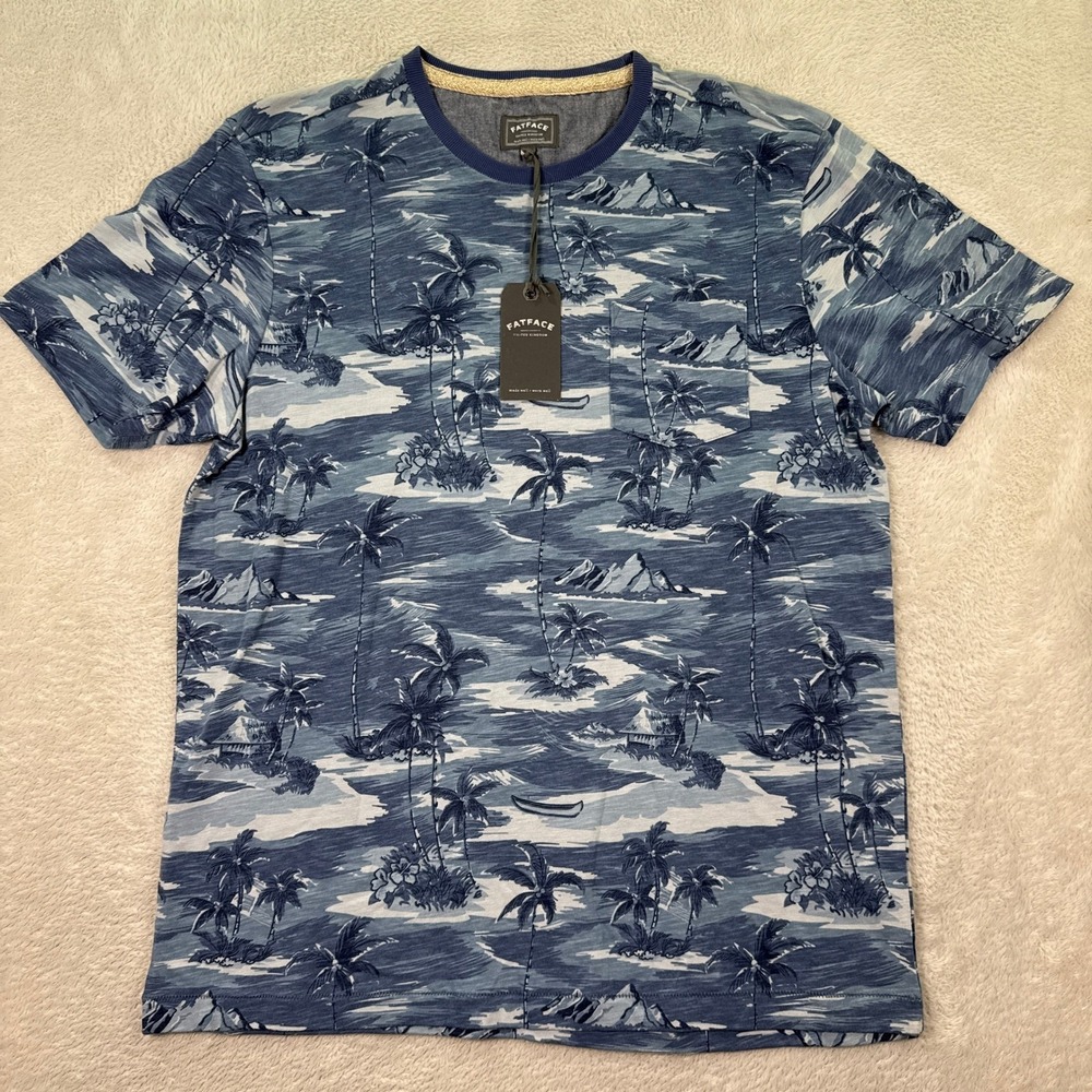 NEW Fat Face Mens Large Palm Tree Print T-Shirt Tropical Island Graphic Tee Flex